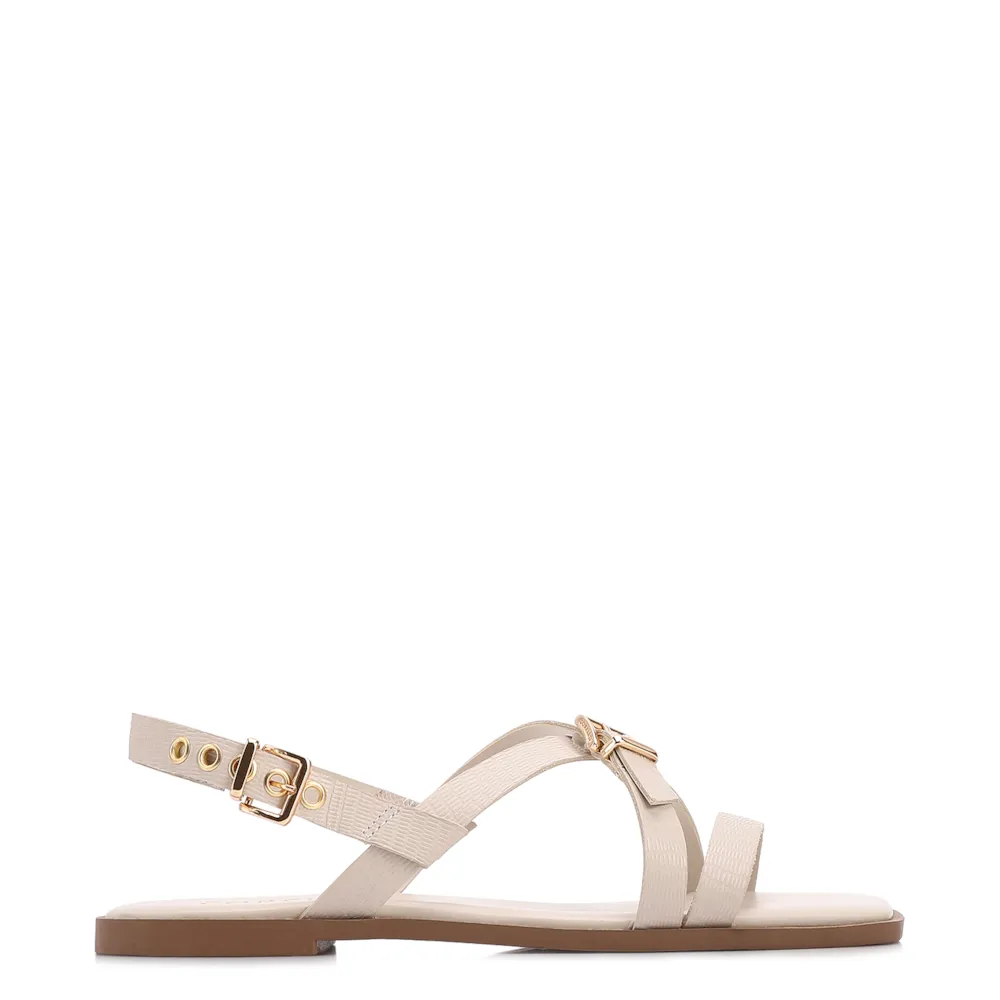 Rasteirinha Off White Couro Lezard Fivelas Douradas - imagem 2