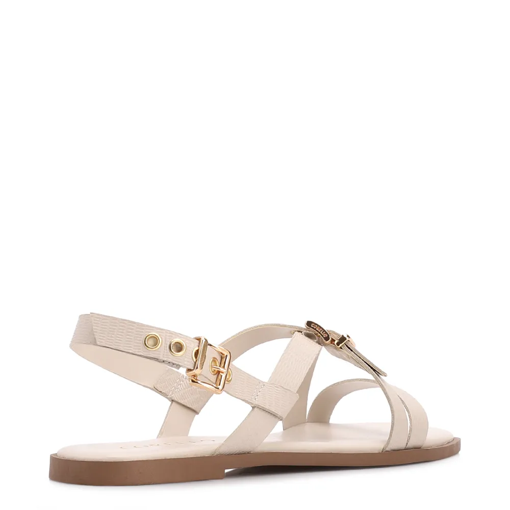 Rasteirinha Off White Couro Lezard Fivelas Douradas - imagem 3