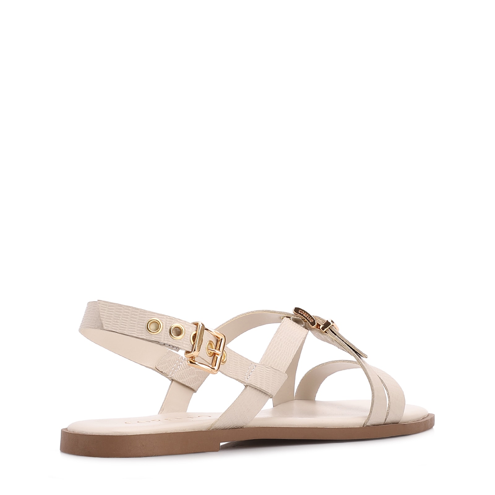Rasteirinha Off White Couro Lezard Fivelas Douradas