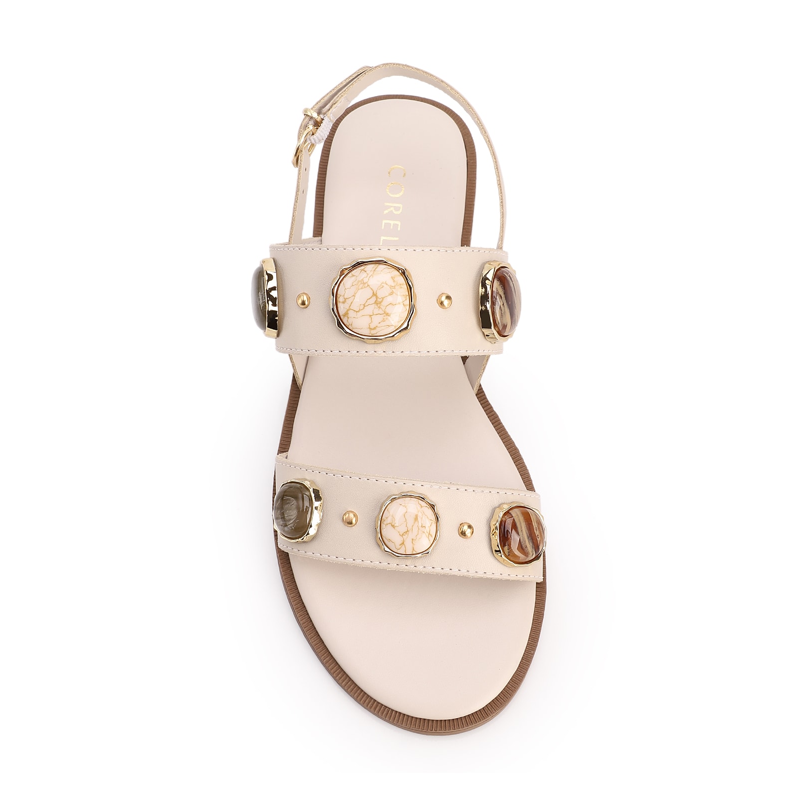 Rasteirinha Off White Couro Pedras