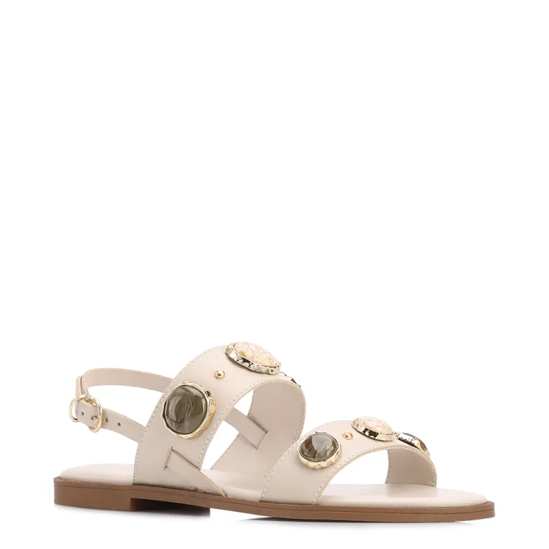Rasteirinha Off White Couro Pedras