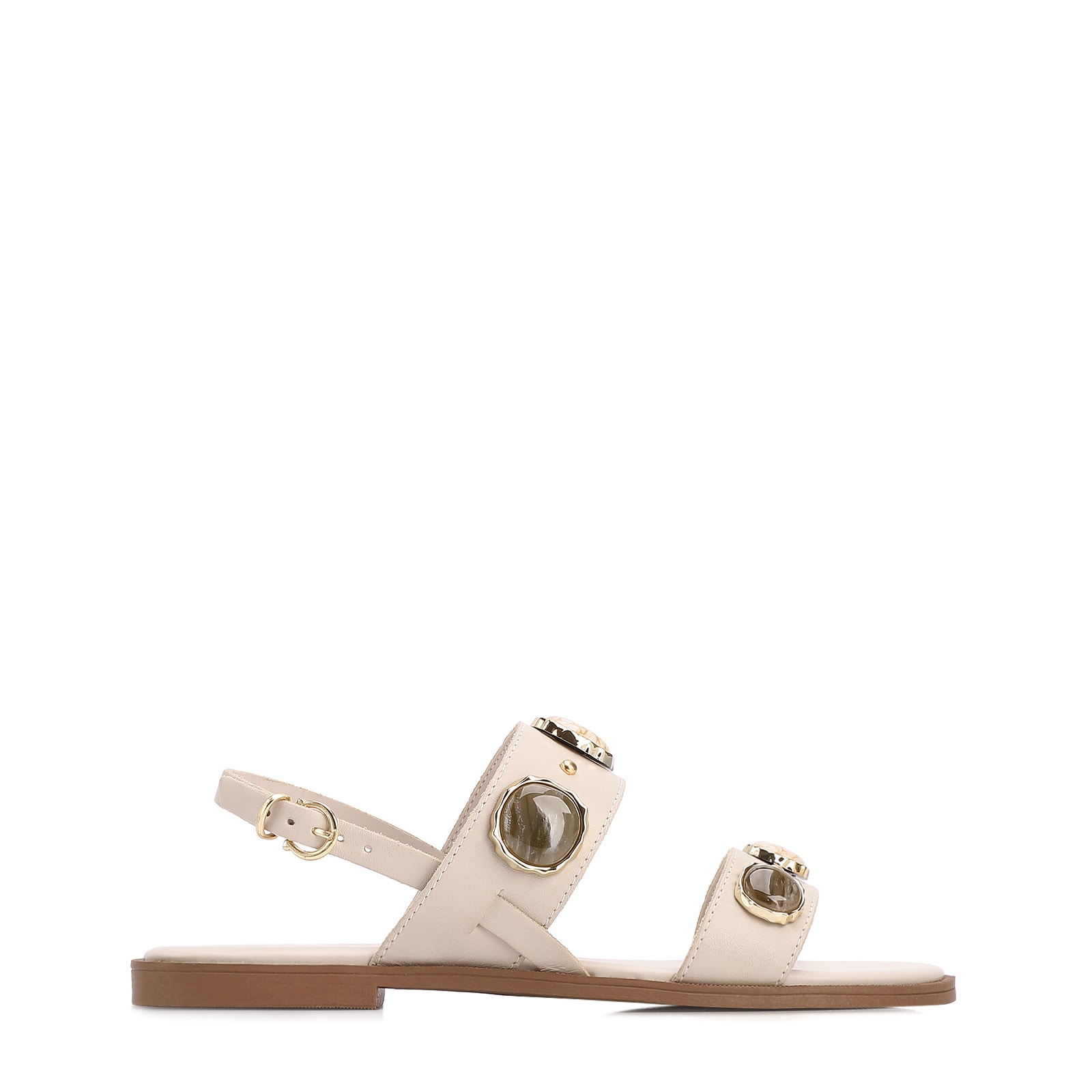 Rasteirinha Off White Couro Pedras