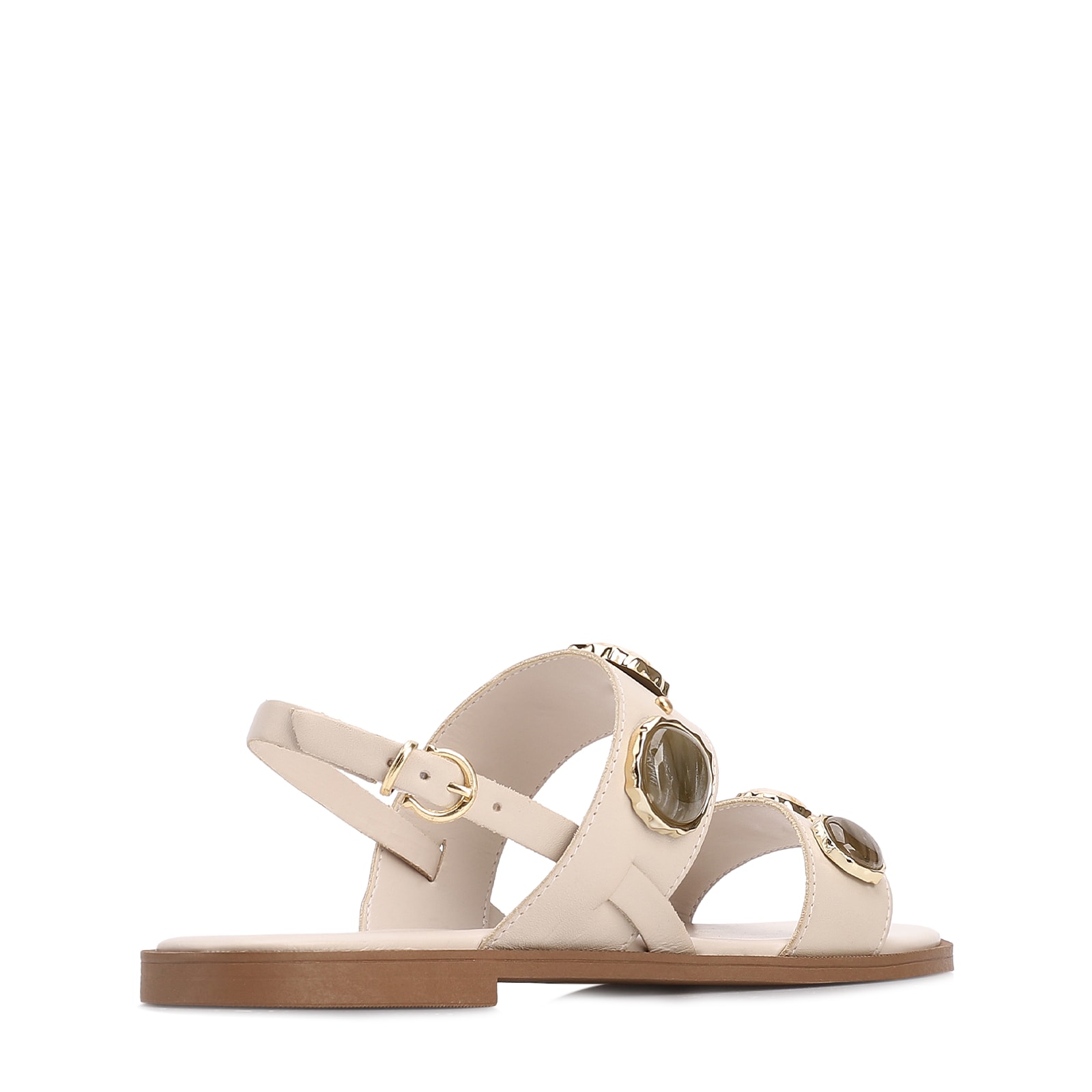 Rasteirinha Off White Couro Pedras