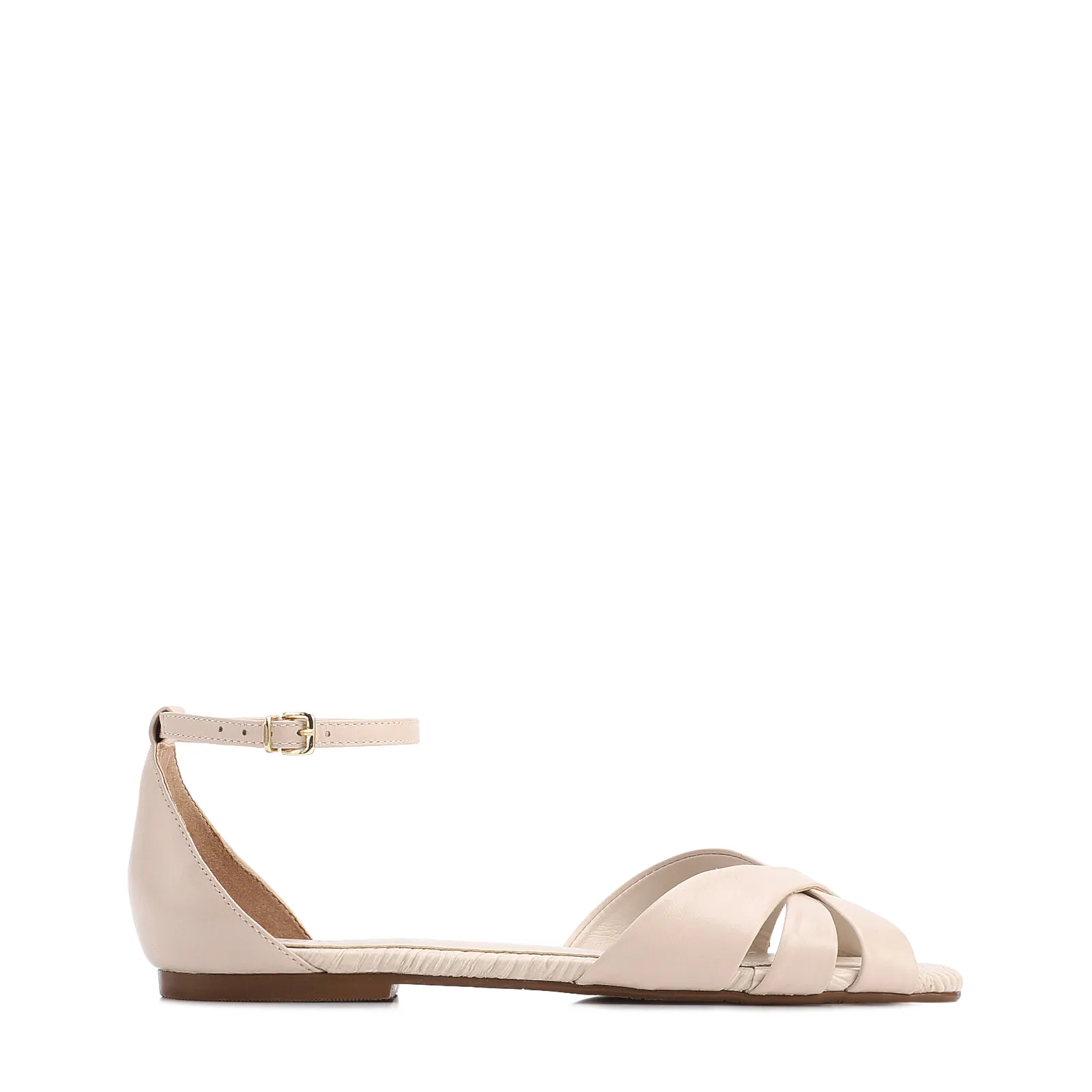 Rasteirinha Off White Couro Tiras Transpassadas