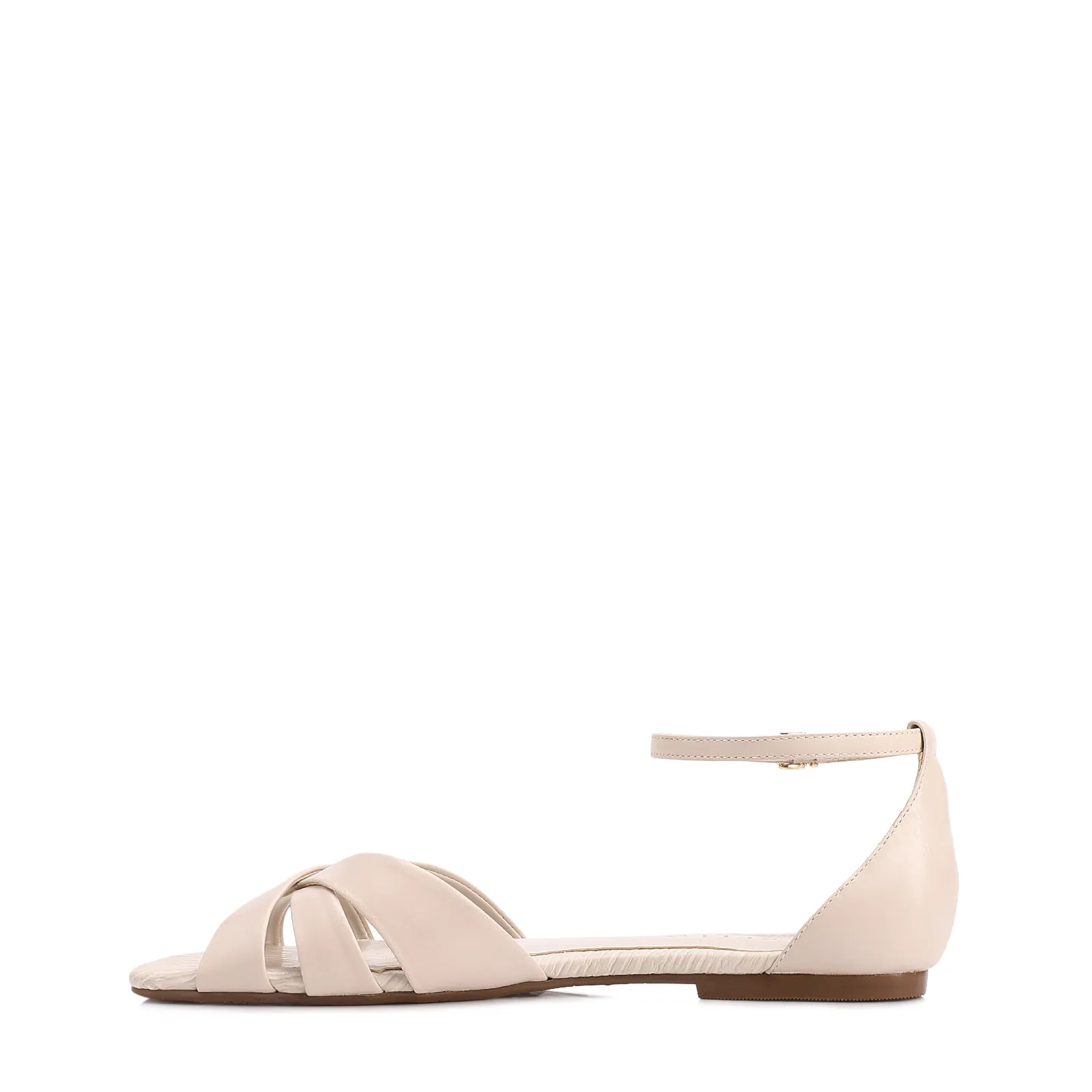 Rasteirinha Off White Couro Tiras Transpassadas