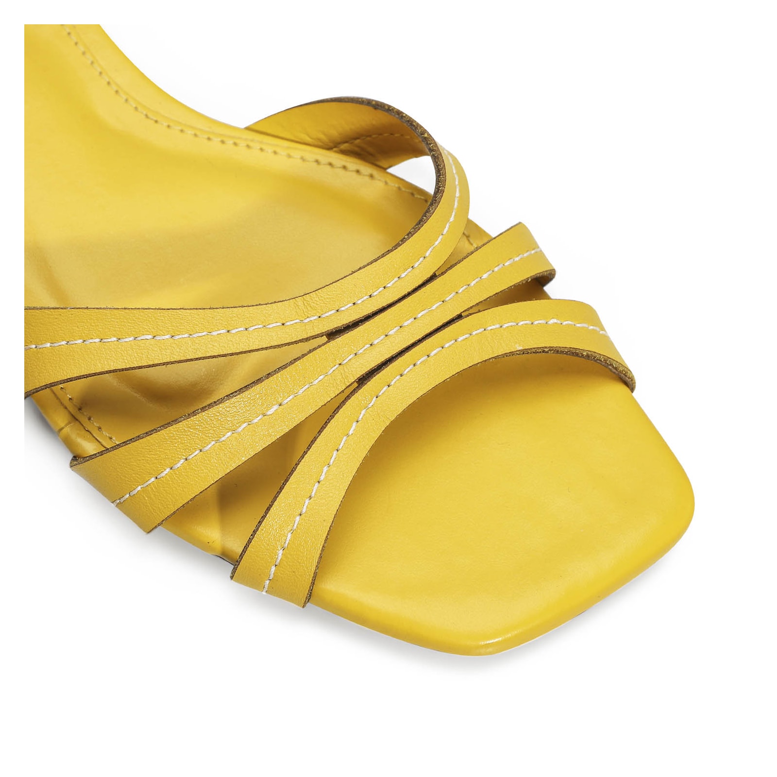 Rasteirinha Pesponto Couro Amarelo