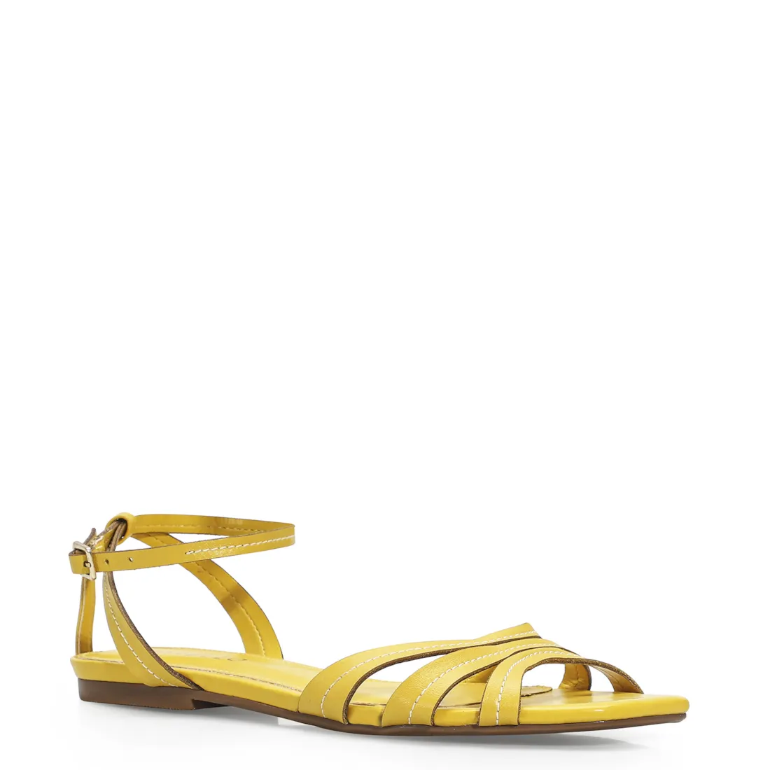 Rasteirinha Pesponto Couro Amarelo