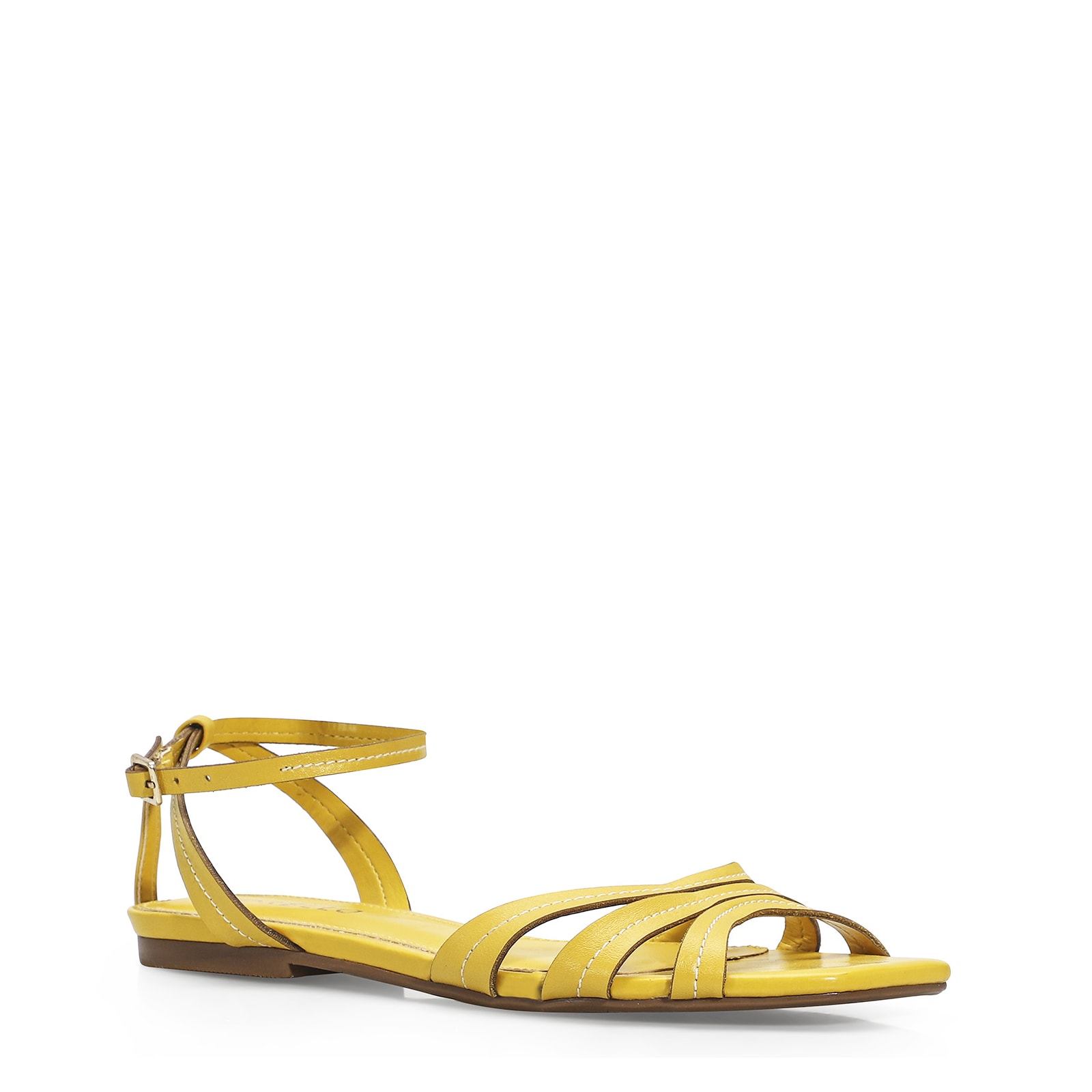 Rasteirinha Pesponto Couro Amarelo