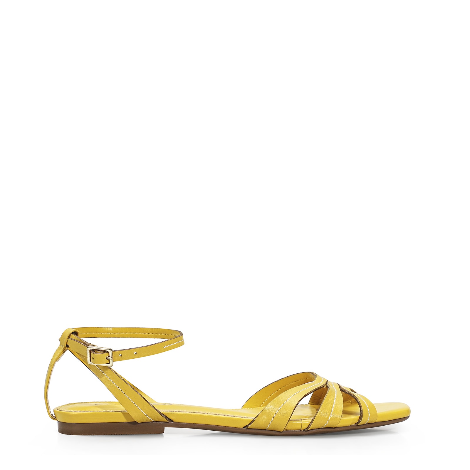 Rasteirinha Pesponto Couro Amarelo