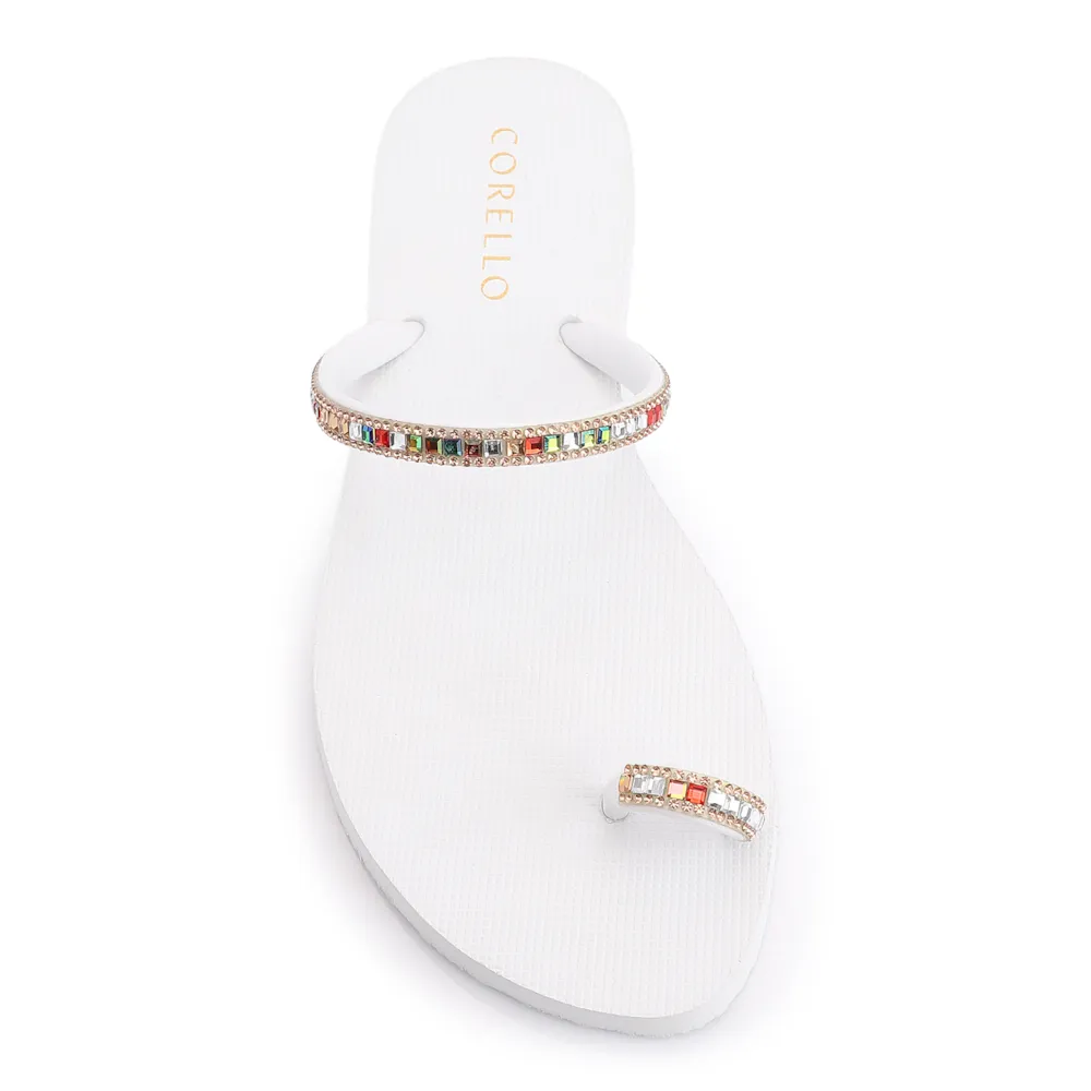 Rasteirinha Strass Toe Ring Alt Branco/Strass Colorido - imagem 5
