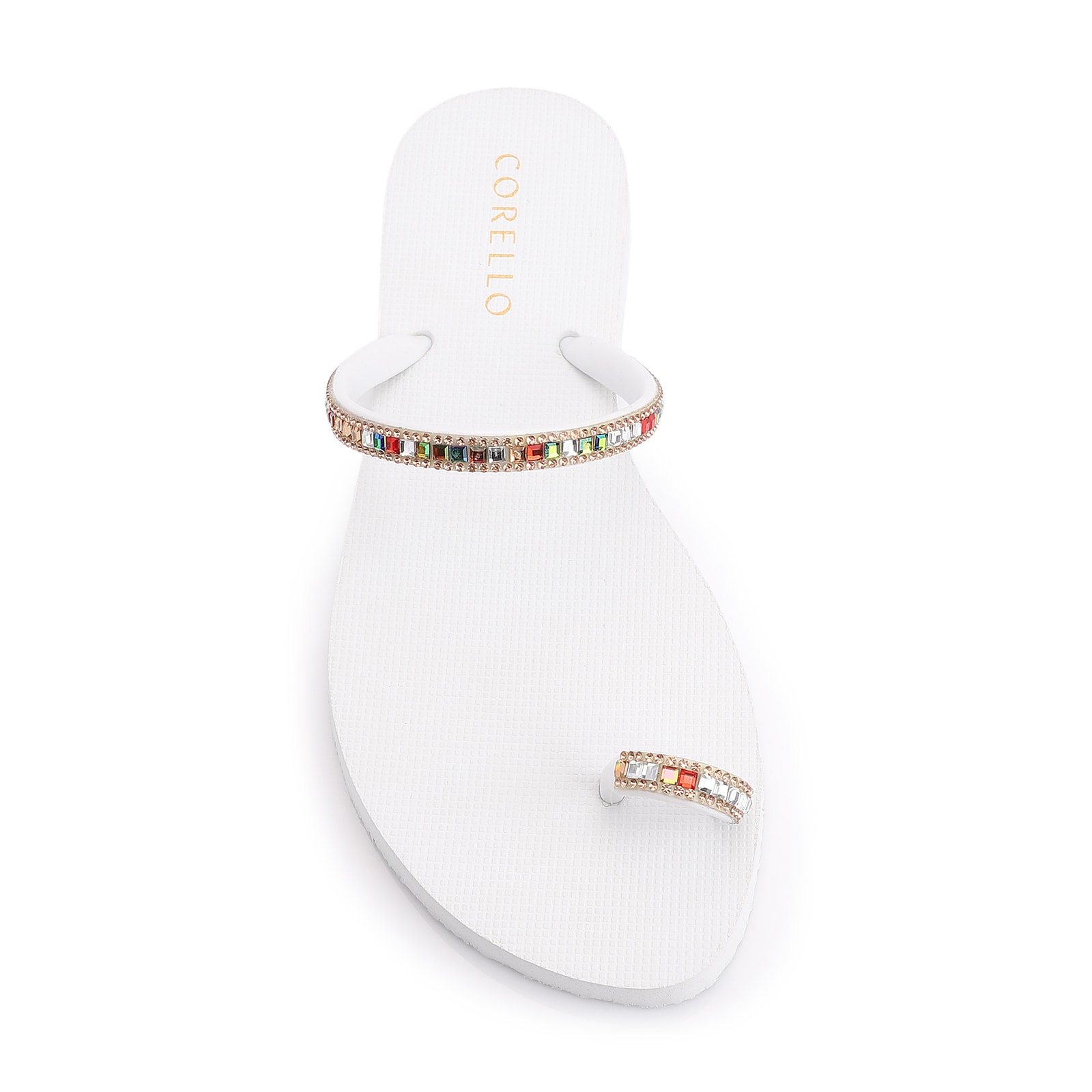 Rasteirinha Strass Toe Ring Alt Branco/Strass Colorido