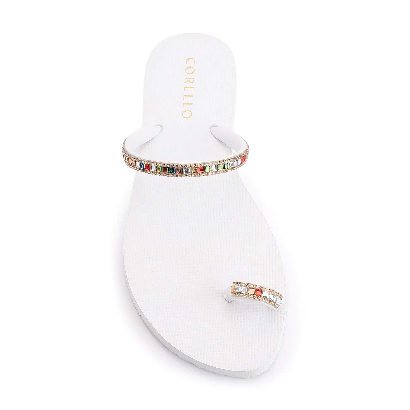 Rasteirinha Strass Toe Ring Alt Branco/Strass Colorido
