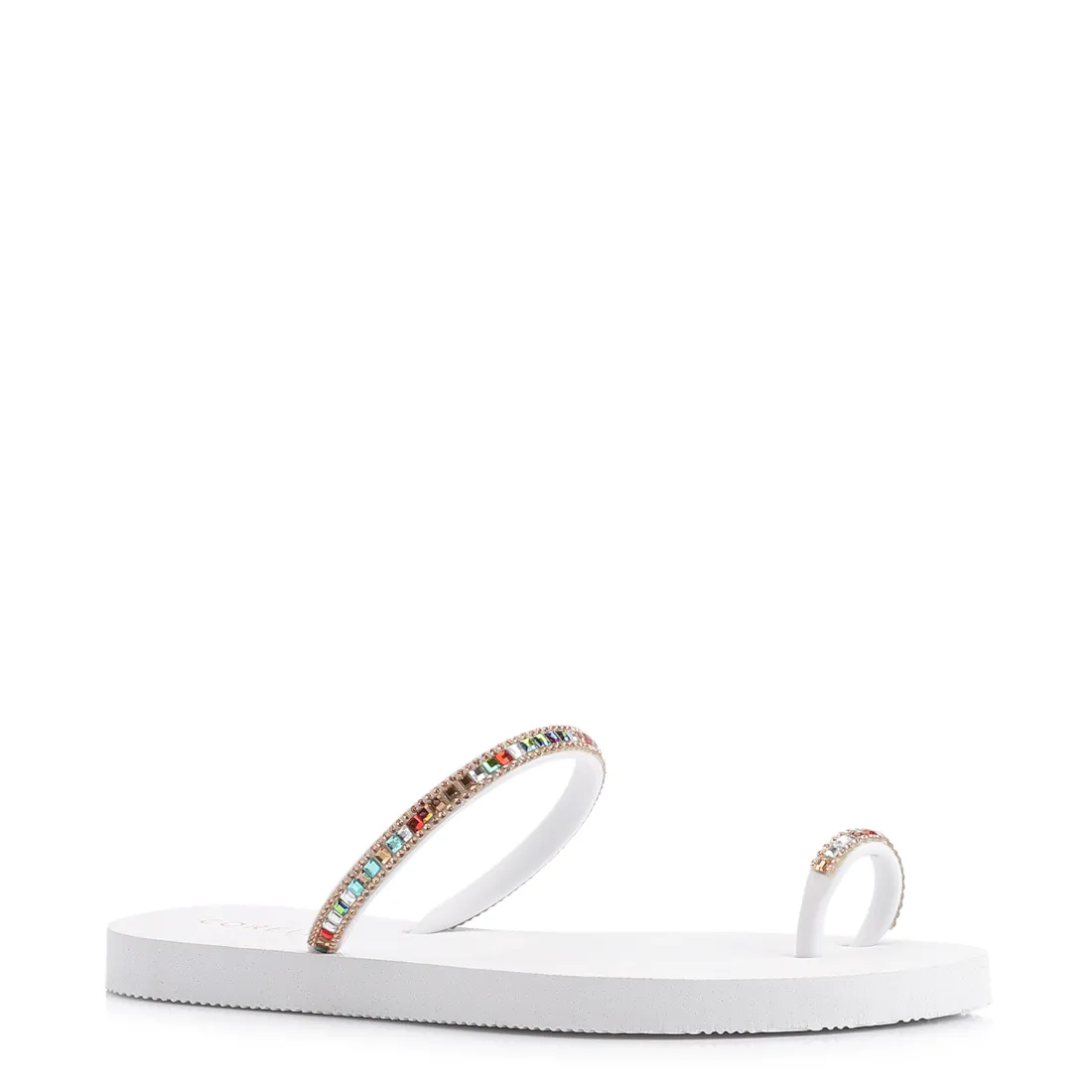 Rasteirinha Strass Toe Ring Alt Branco/Strass Colorido