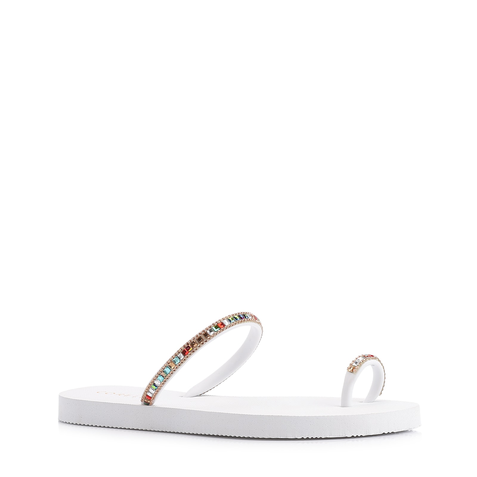 Rasteirinha Strass Toe Ring Alt Branco/Strass Colorido