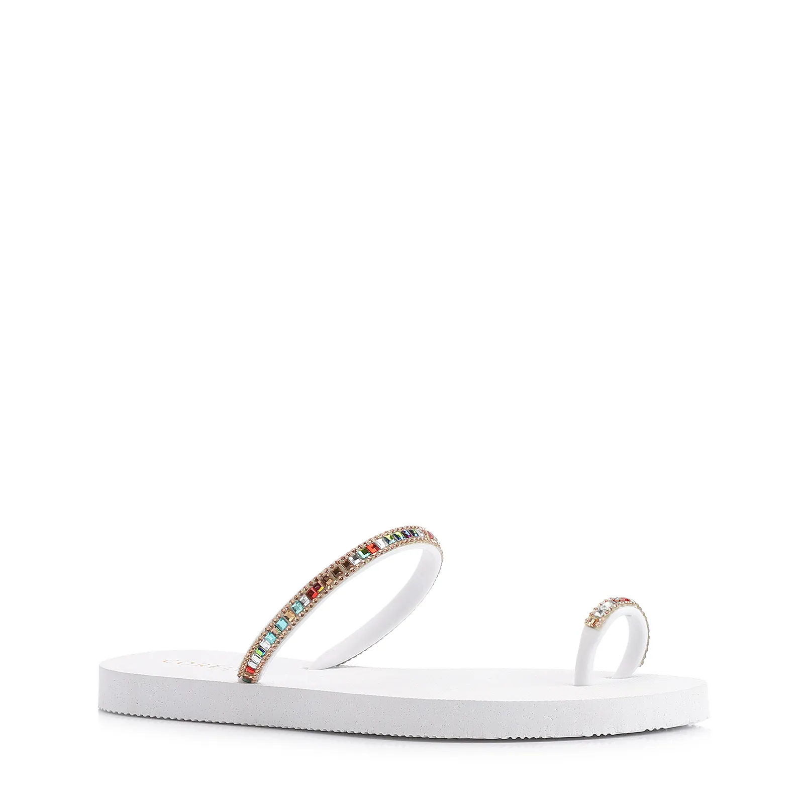 Rasteirinha Strass Toe Ring Alt Branco/Strass Colorido