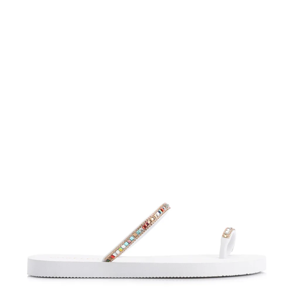 Rasteirinha Strass Toe Ring Alt Branco/Strass Colorido - imagem 2