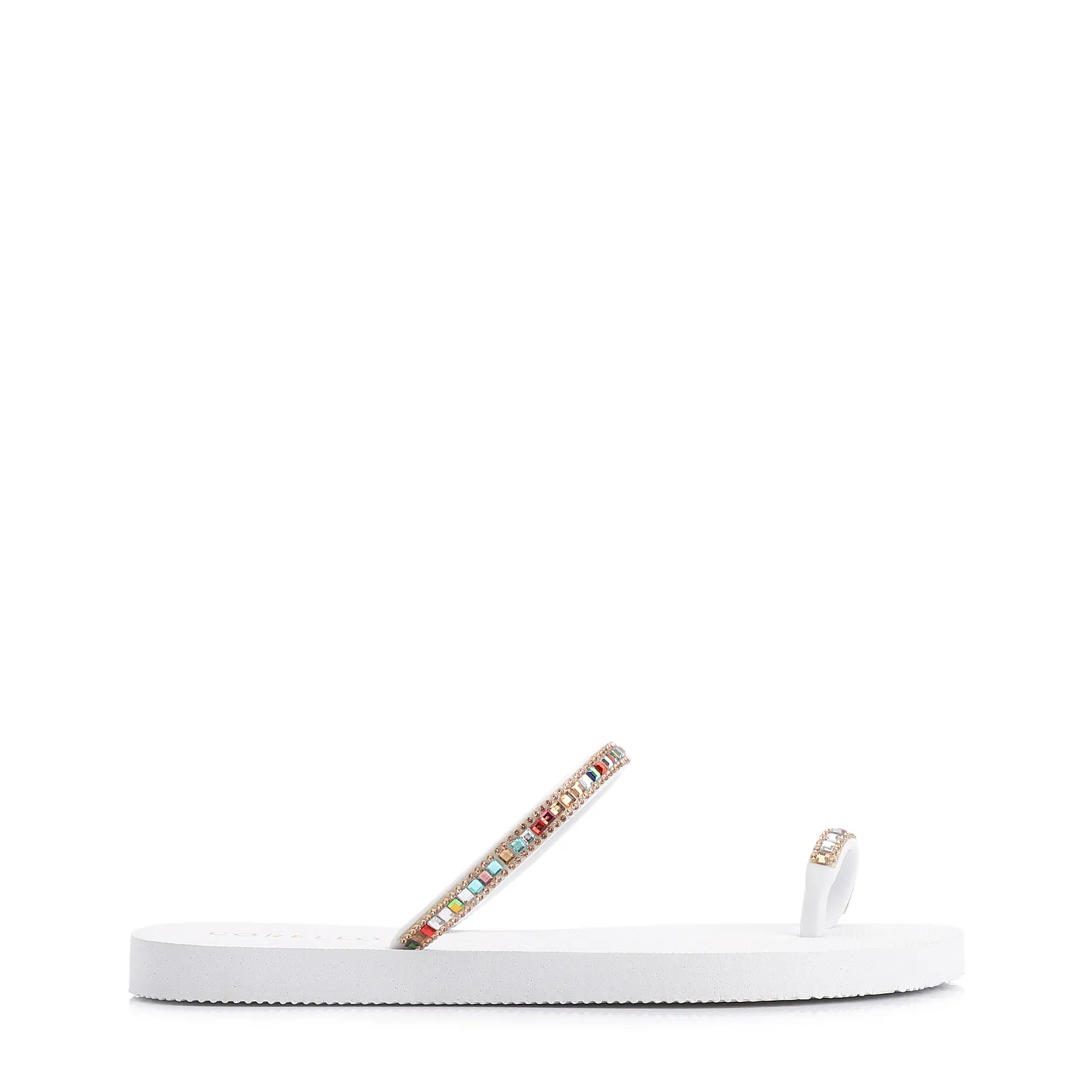 Rasteirinha Strass Toe Ring Alt Branco/Strass Colorido