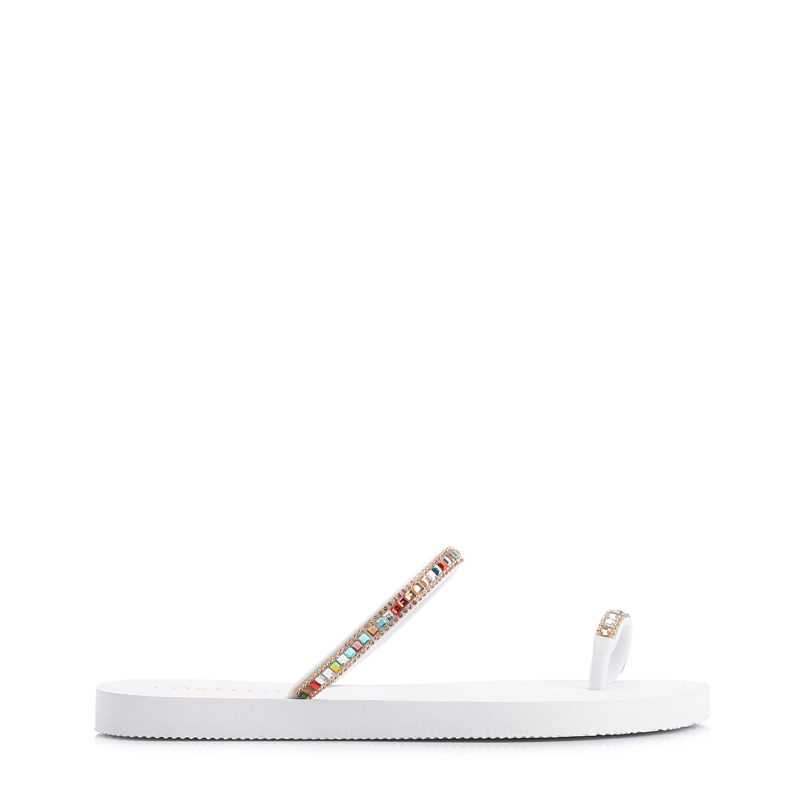 Rasteirinha Strass Toe Ring Alt Branco/Strass Colorido