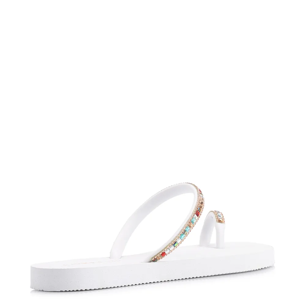 Rasteirinha Strass Toe Ring Alt Branco/Strass Colorido - imagem 3