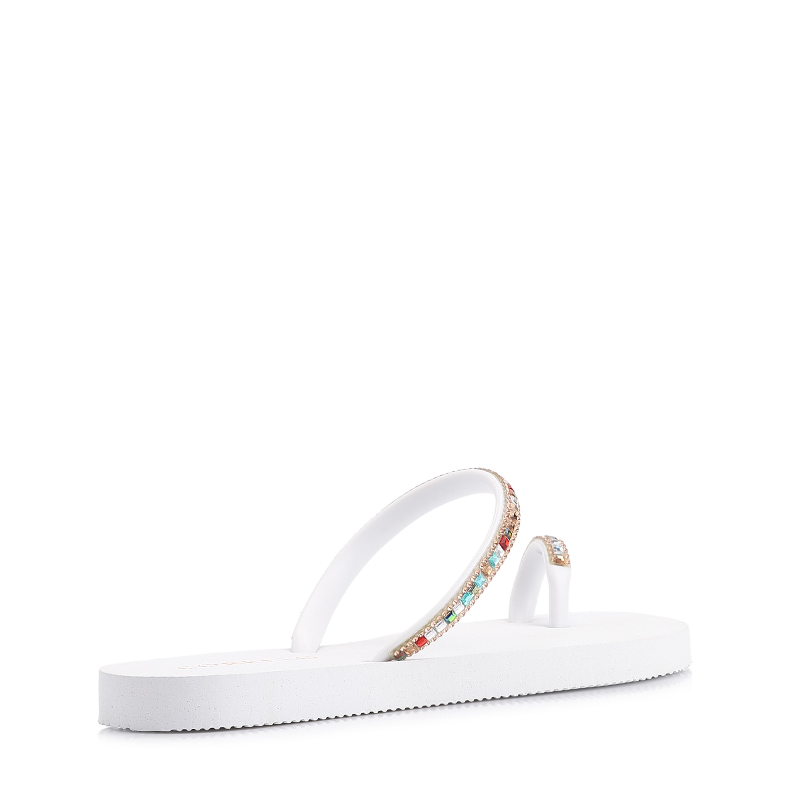 Rasteirinha Strass Toe Ring Alt Branco/Strass Colorido
