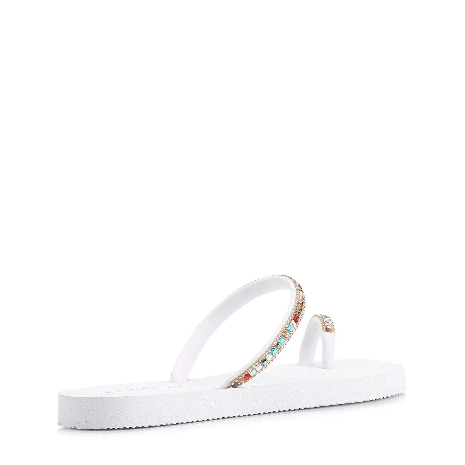 Rasteirinha Strass Toe Ring Alt Branco/Strass Colorido