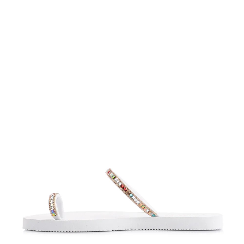 Rasteirinha Strass Toe Ring Alt Branco/Strass Colorido - imagem 4