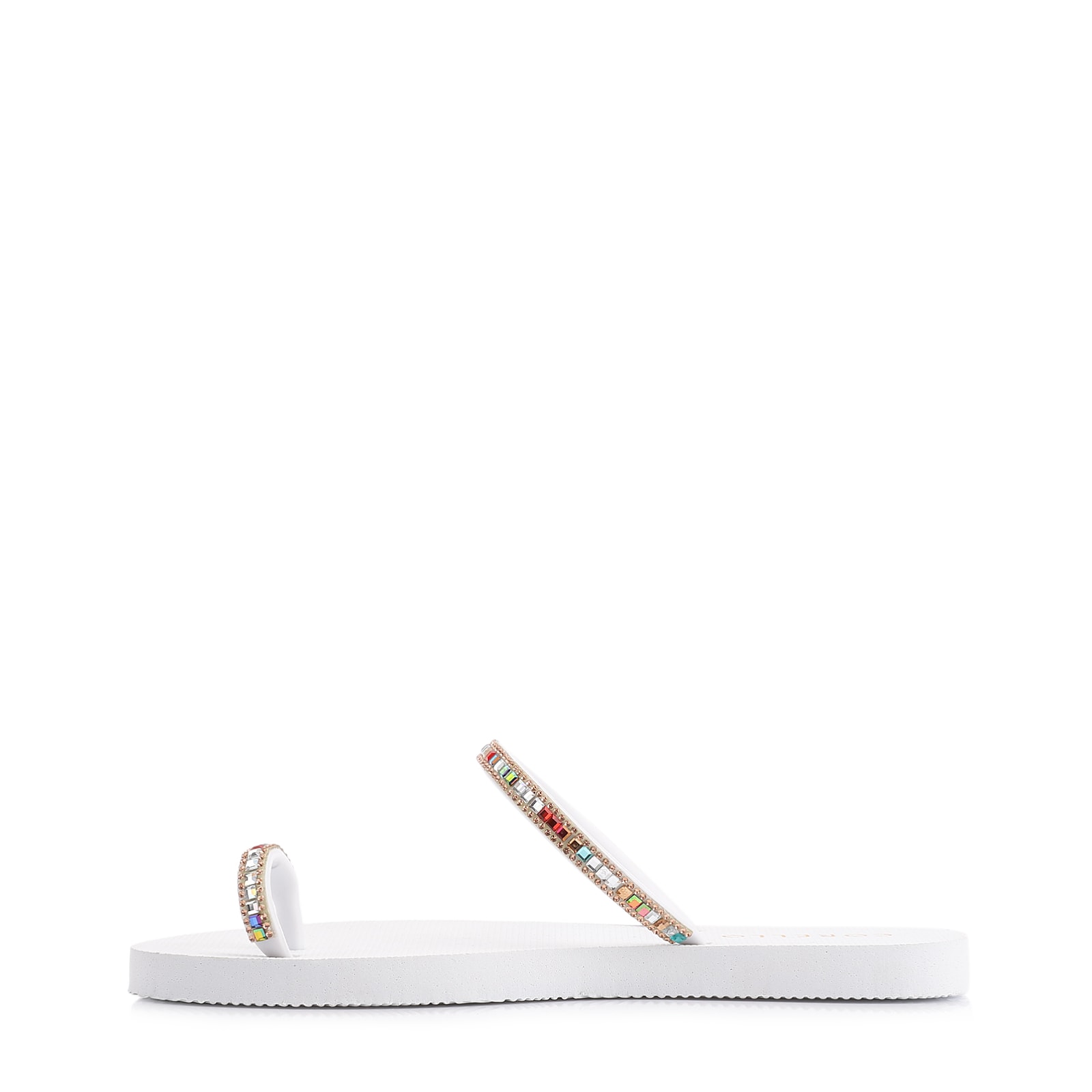 Rasteirinha Strass Toe Ring Alt Branco/Strass Colorido