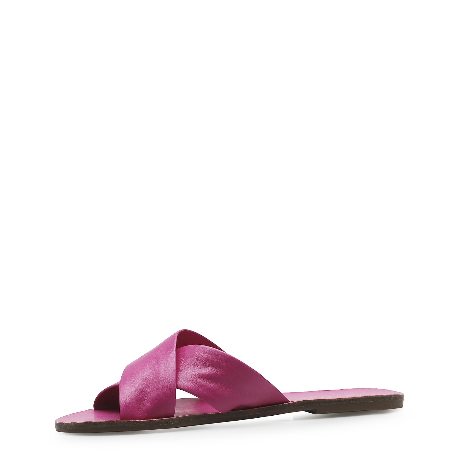Rasteirinha Tira Cruzada Couro Rosa