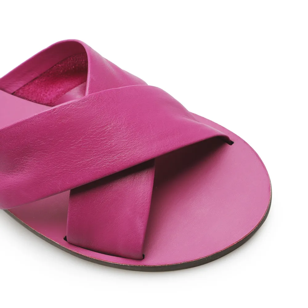 Rasteirinha Tira Cruzada Couro Rosa - imagem 6