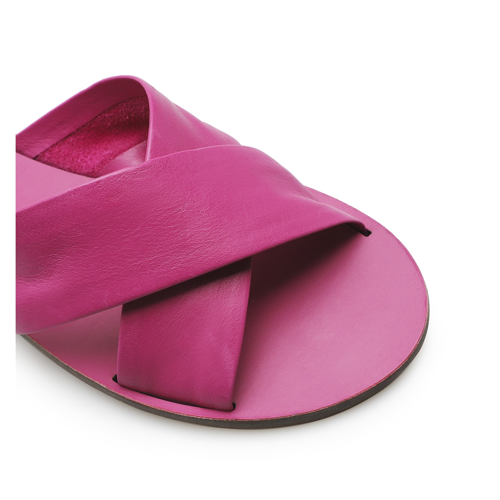 Rasteirinha Tira Cruzada Couro Rosa