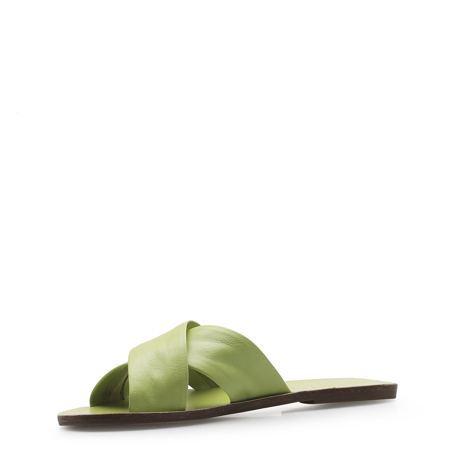 Rasteirinha Tira Cruzada Couro Verde