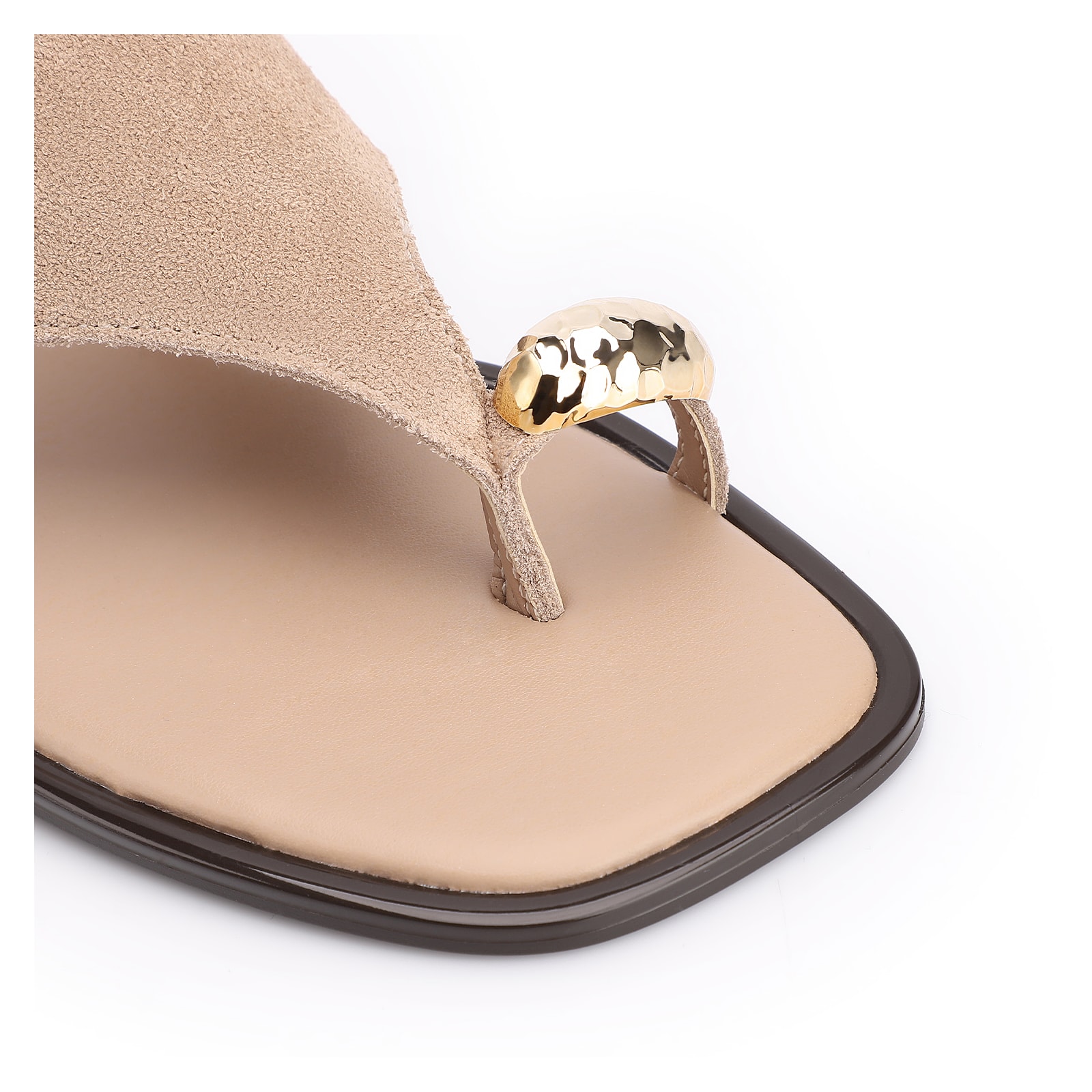 Rasteirinha Toe Ring Couro Camurça Bege
