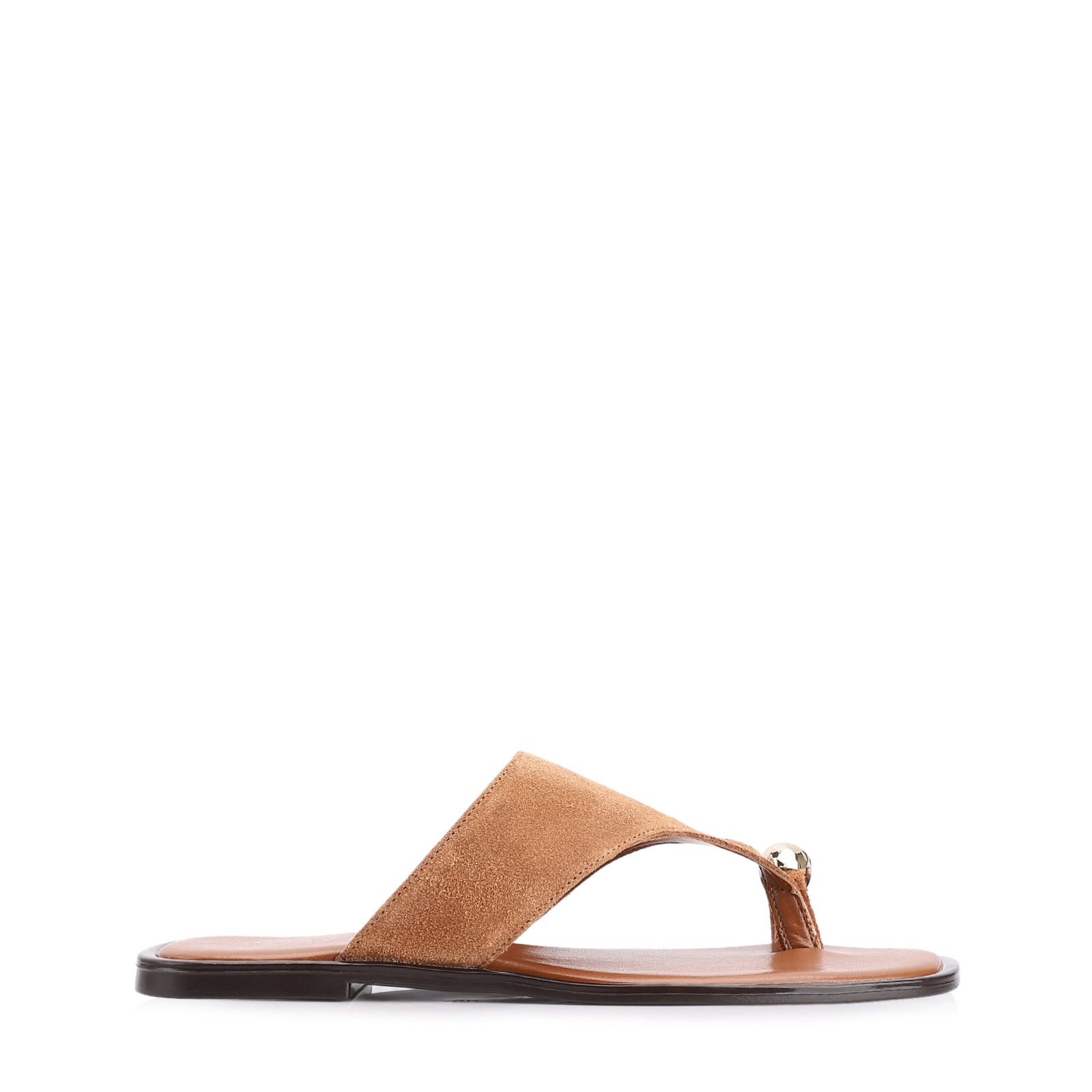 Rasteirinha Toe Ring Couro Camurça Marrom Claro