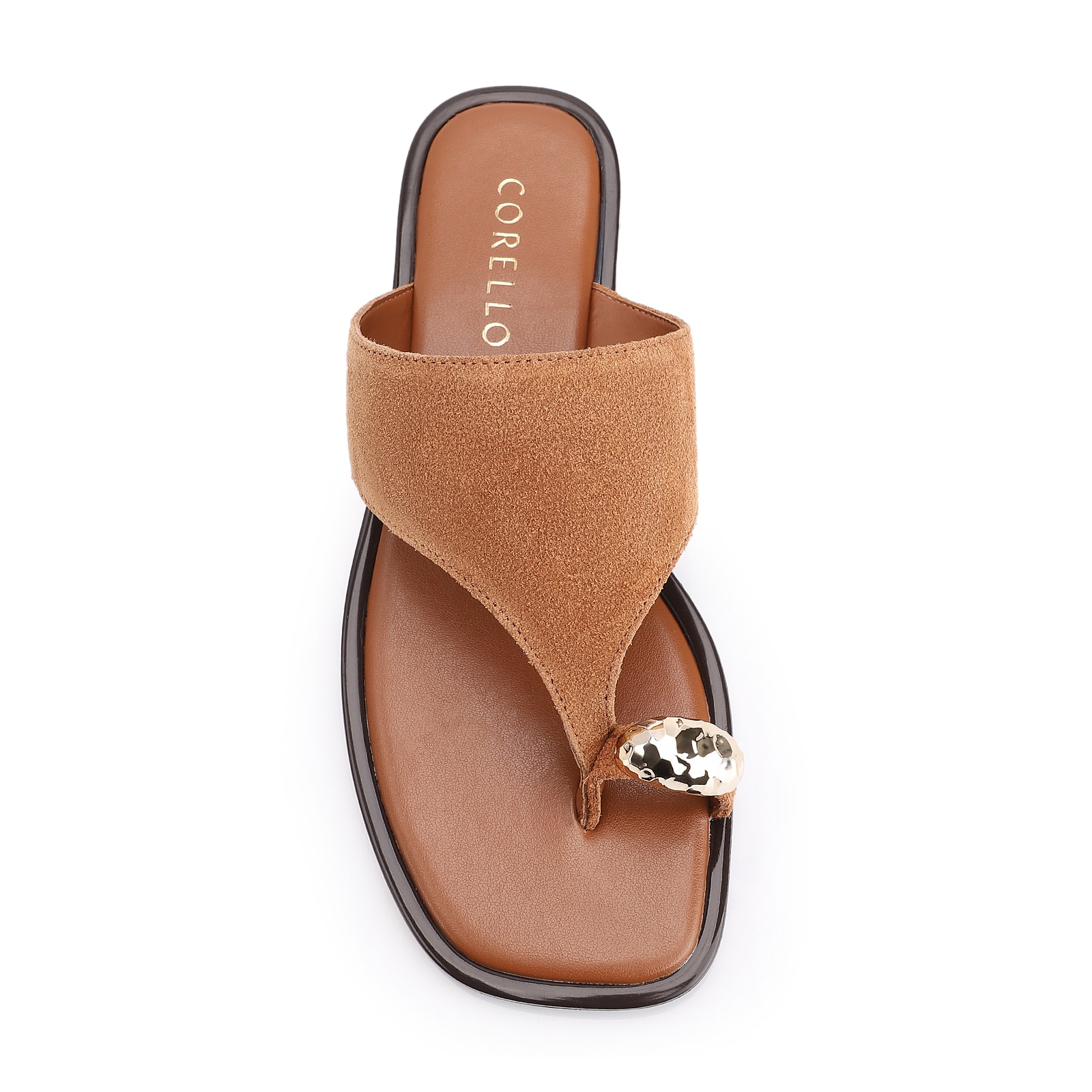 Rasteirinha Toe Ring Couro Camurça Marrom Claro