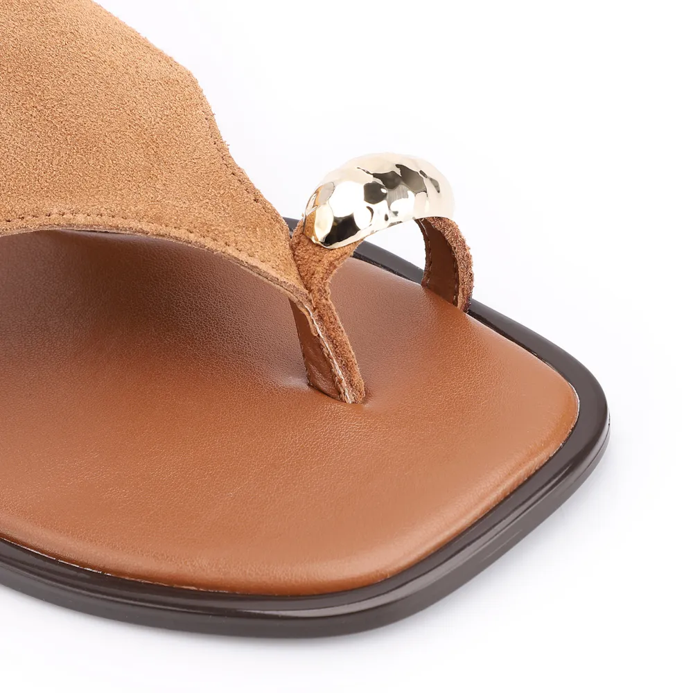 Rasteirinha Toe Ring Couro Camurça Marrom Claro - imagem 7