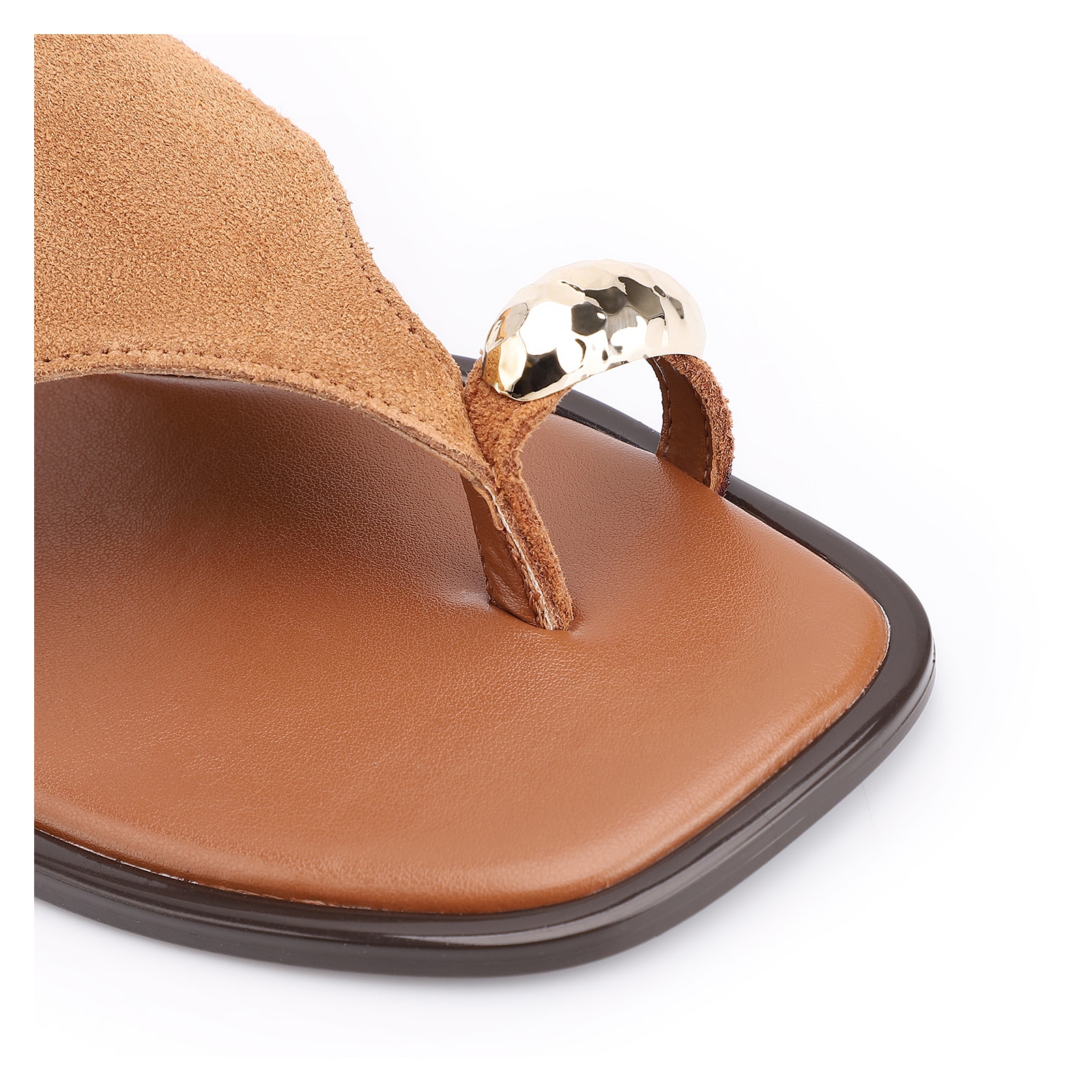 Rasteirinha Toe Ring Couro Camurça Marrom Claro