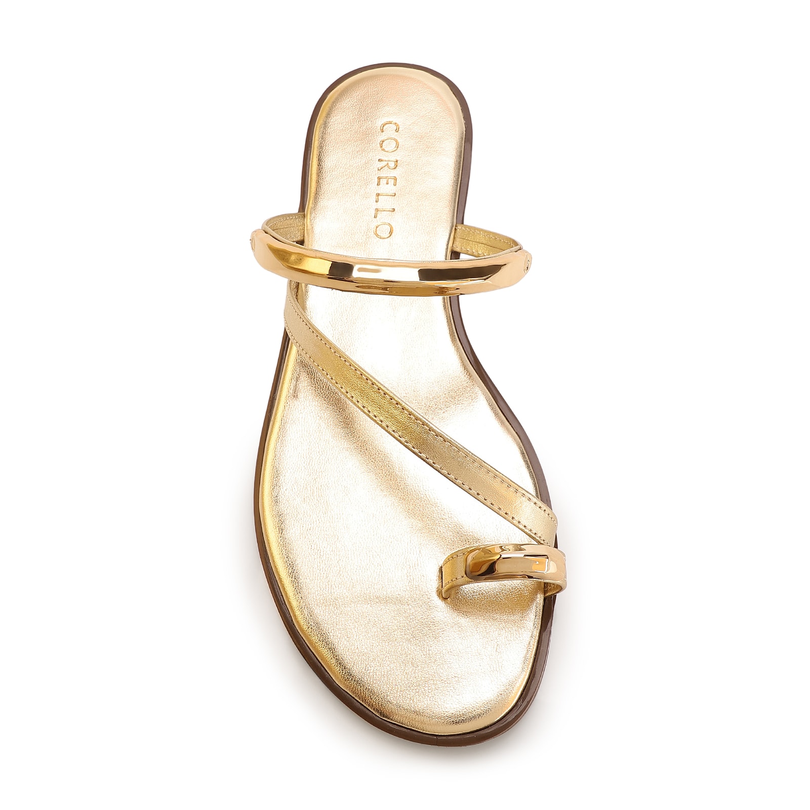 Rasteirinha Toe Ring Couro Dourado
