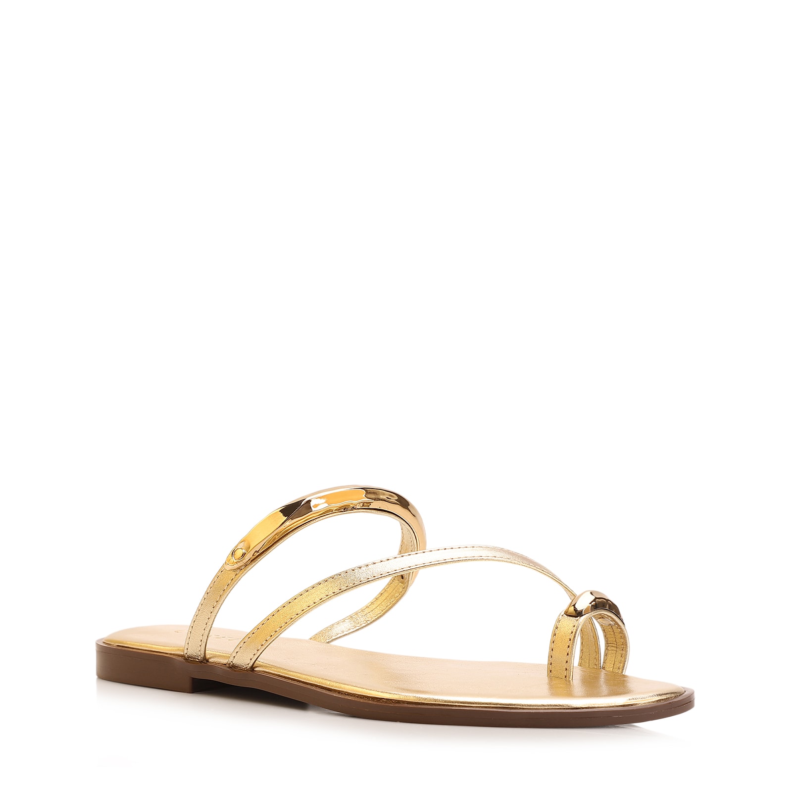Rasteirinha Toe Ring Couro Dourado