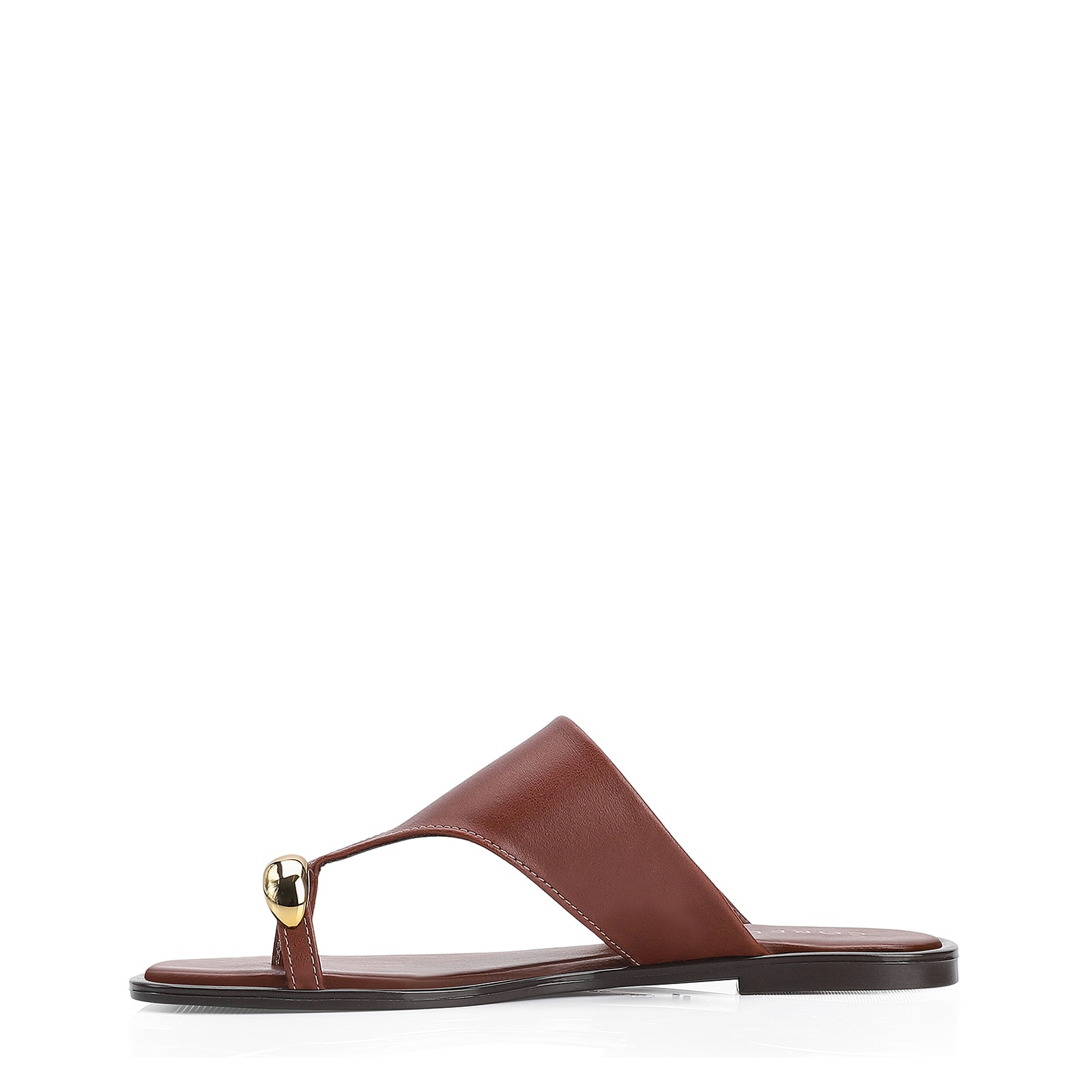 Rasteirinha Toe Ring Couro Marrom