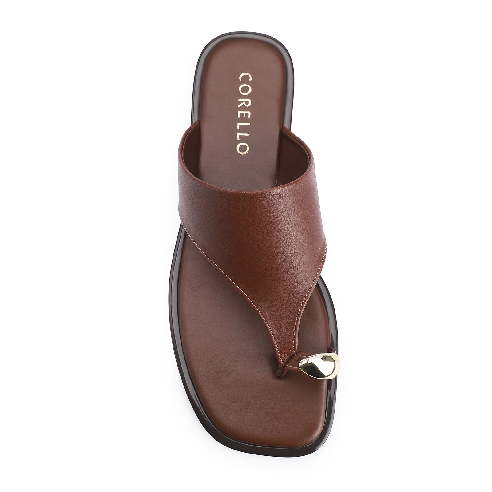Rasteirinha Toe Ring Couro Marrom