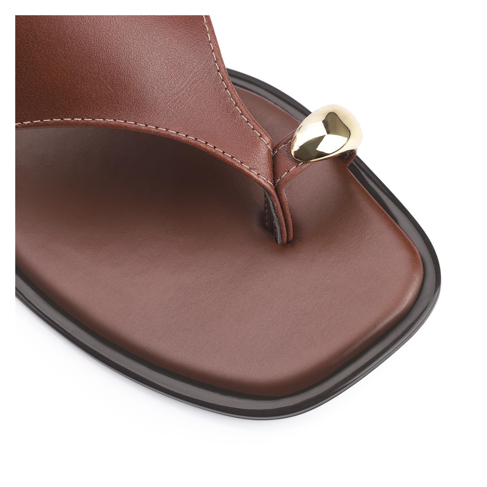 Rasteirinha Toe Ring Couro Marrom