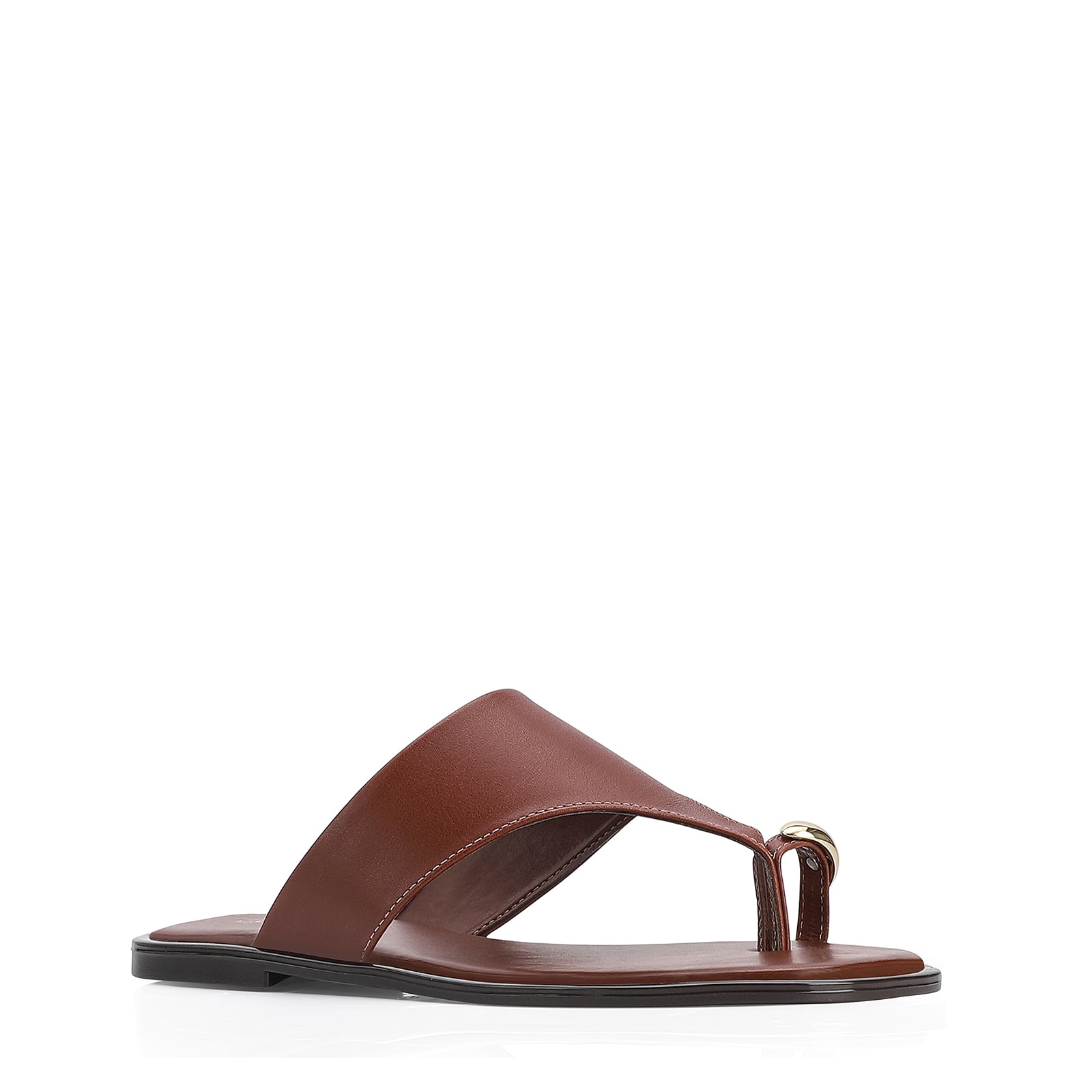 Rasteirinha Toe Ring Couro Marrom
