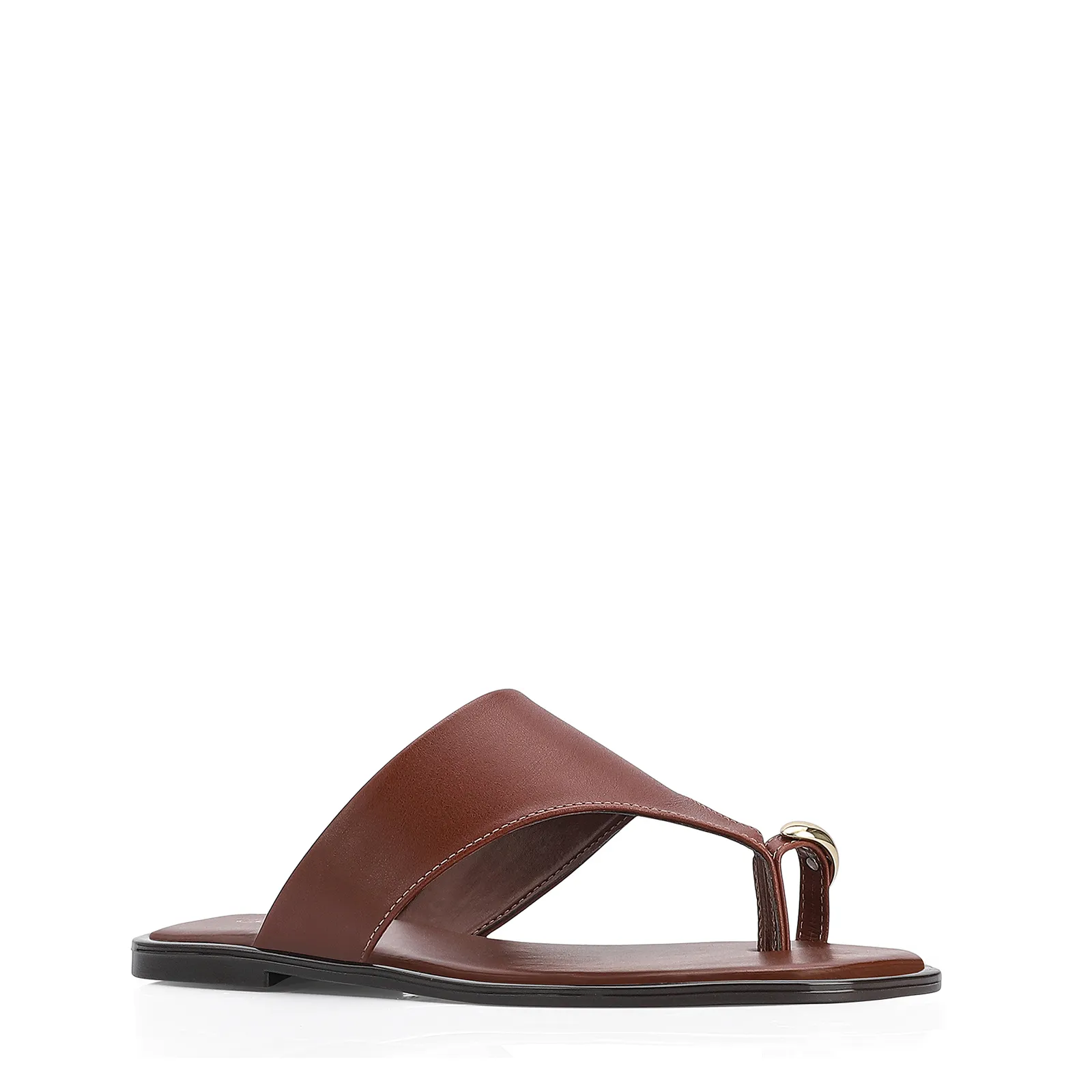 Rasteirinha Toe Ring Couro Marrom