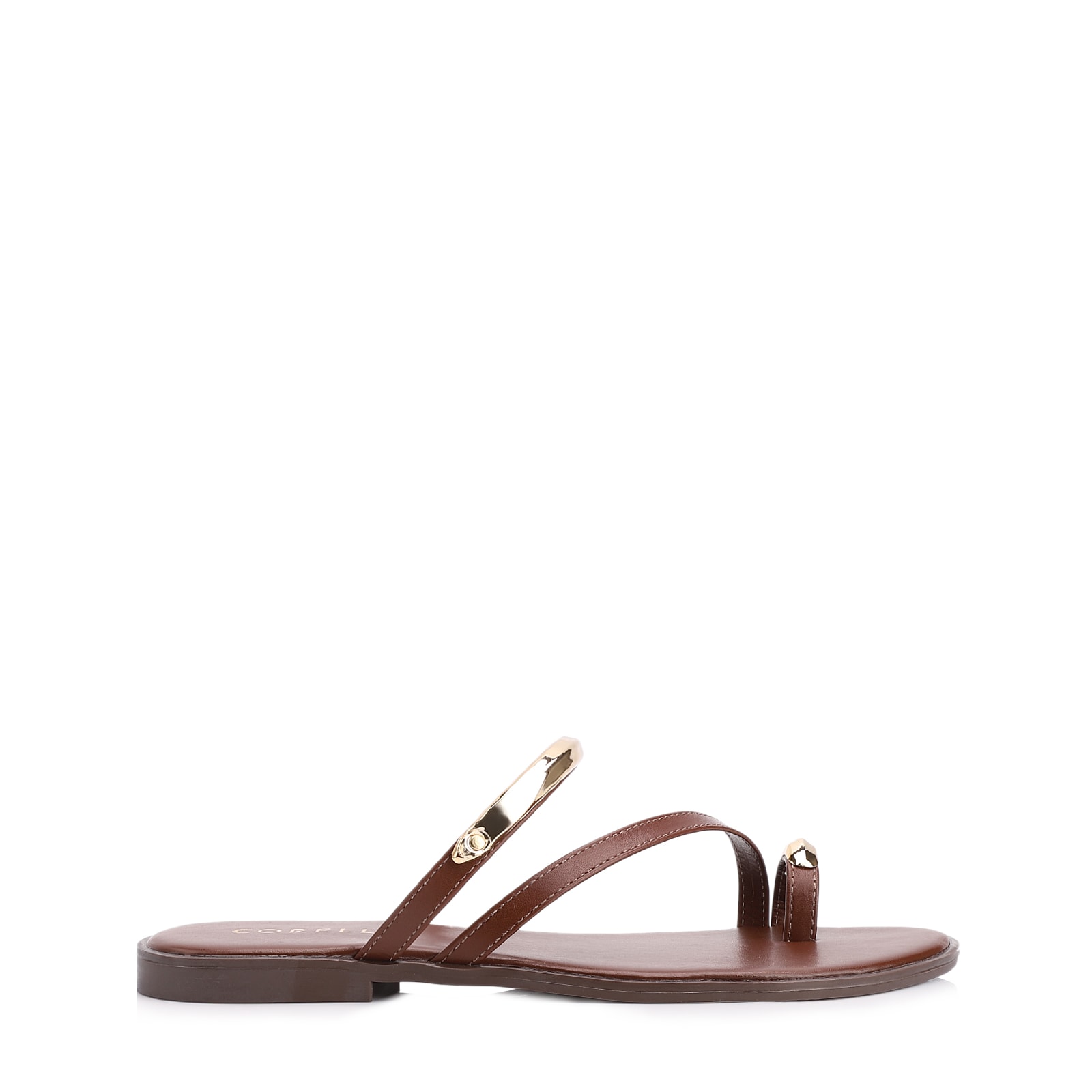 Rasteirinha Toe Ring Couro Marrom