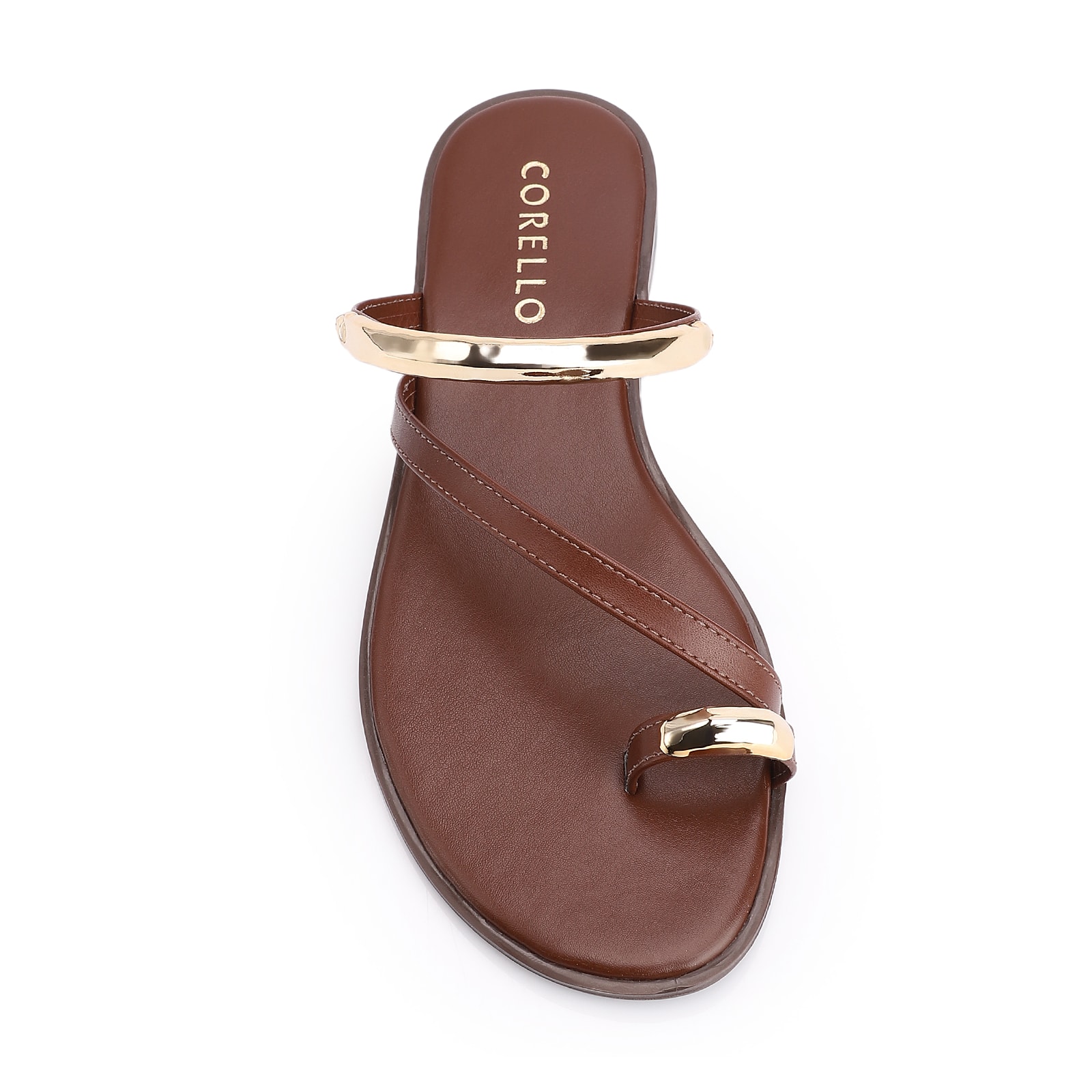Rasteirinha Toe Ring Couro Marrom