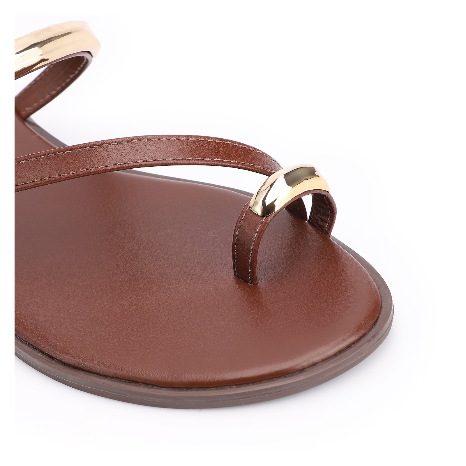 Rasteirinha Toe Ring Couro Marrom