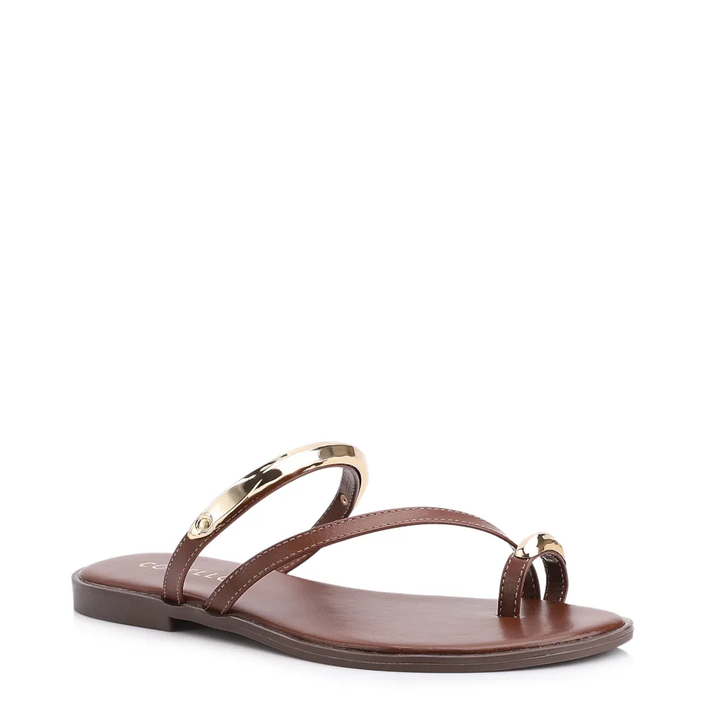 Rasteirinha Toe Ring Couro Marrom