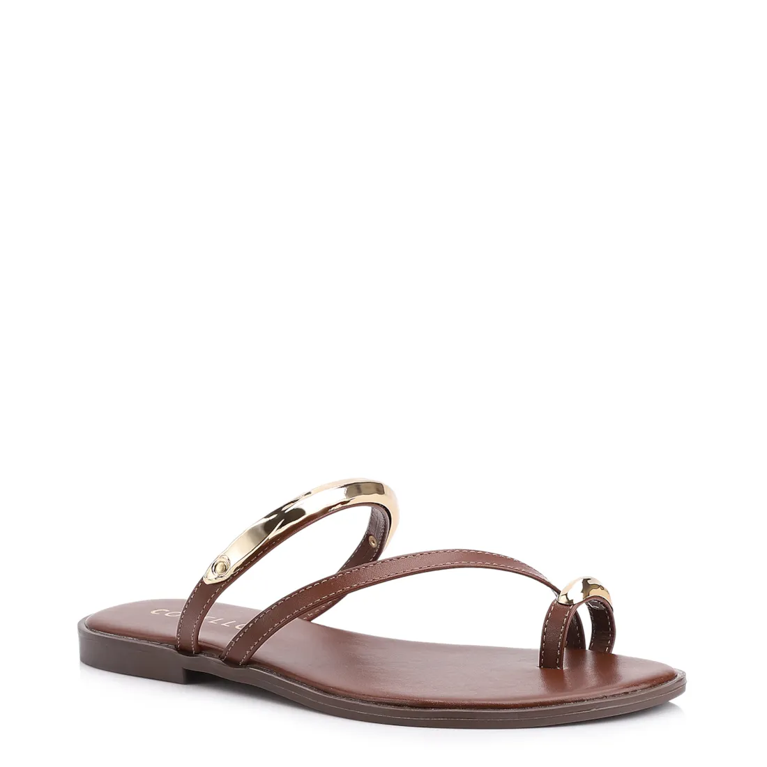 Rasteirinha Toe Ring Couro Marrom