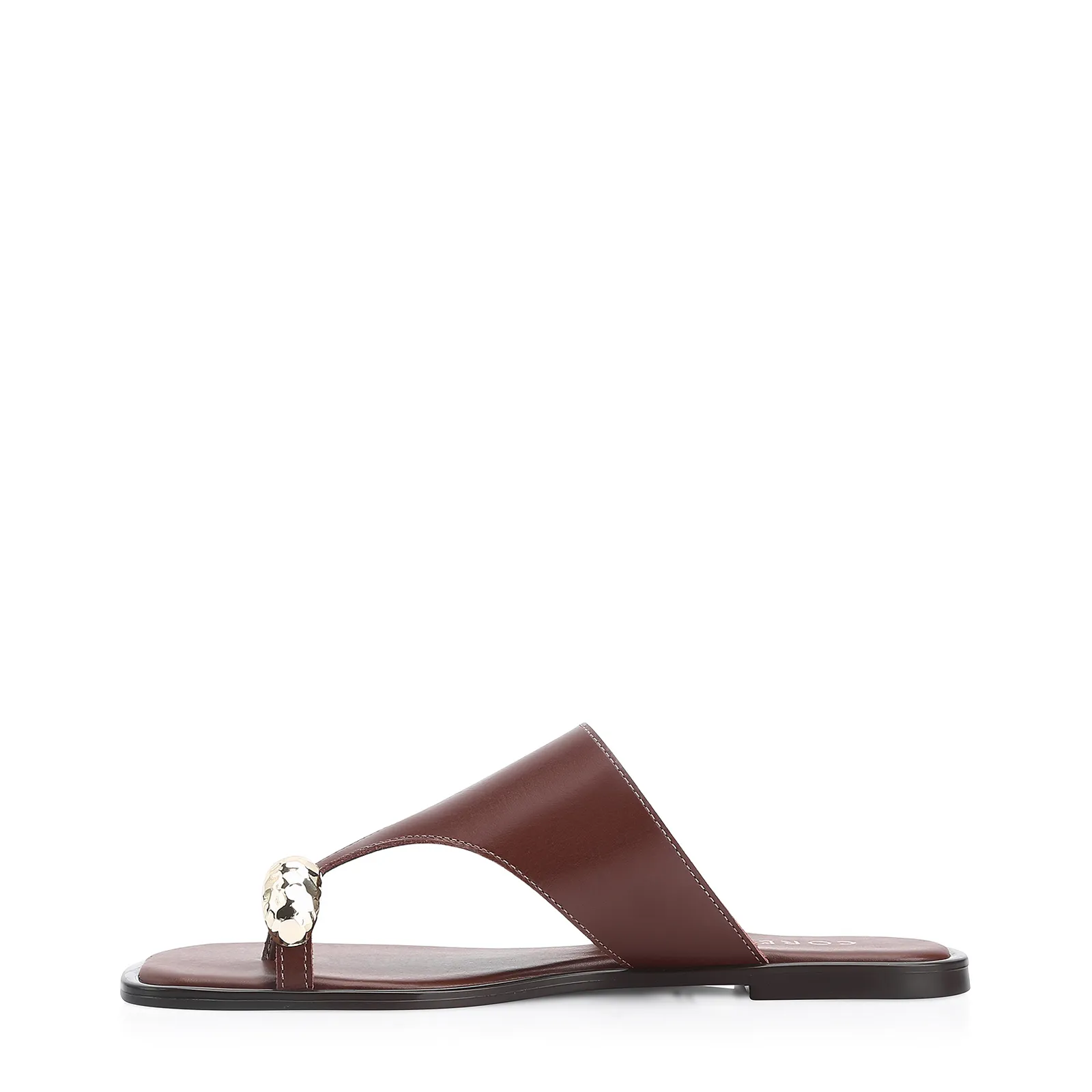 Rasteirinha Toe Ring Couro Marrom Escuro