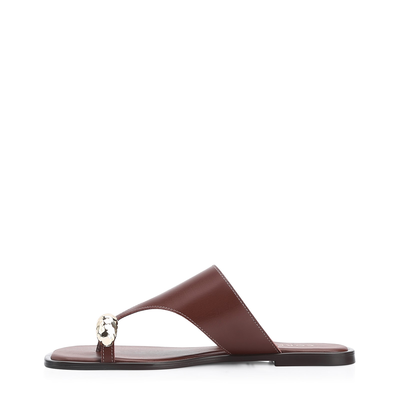 Rasteirinha Toe Ring Couro Marrom Escuro